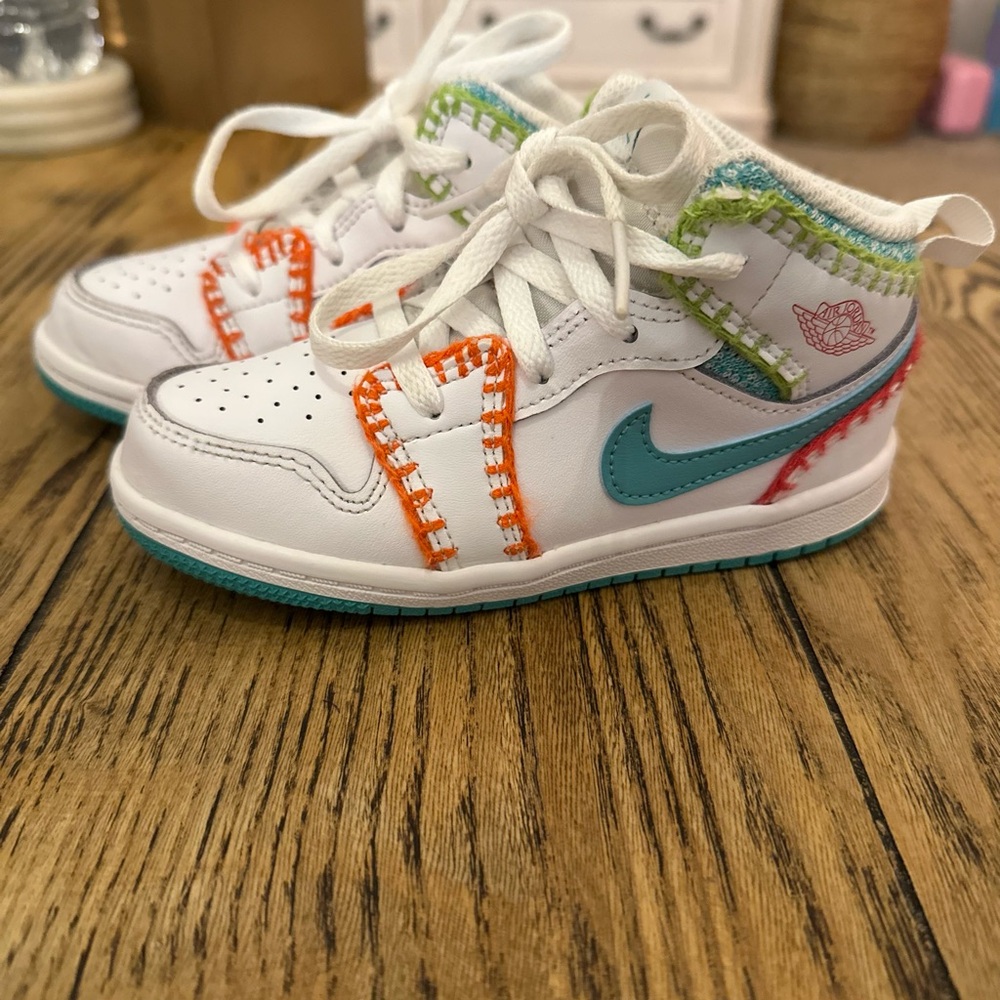 Jordan White and Blue Sneakers Artistic Design